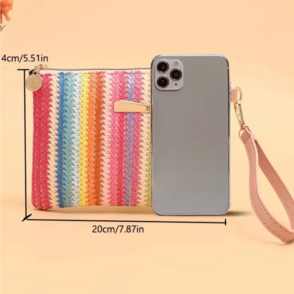 Brown Striped Nylon Woven Striped Wristlet - Picture 3 of 3